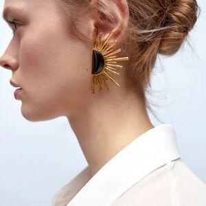 Zara Gold and Black Sunburst Earrings
